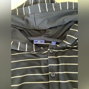 FootJoy Hooded Navy Long Sleeve Shirt with White Stripes